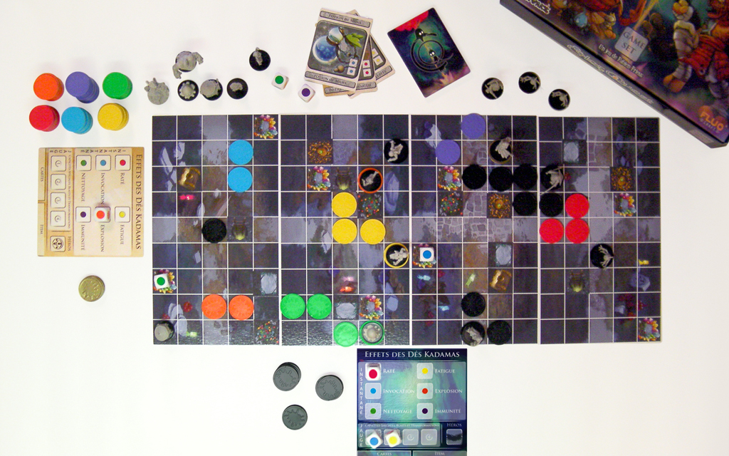 Vue générale du jeu et du matériel contenu dans Color Quest